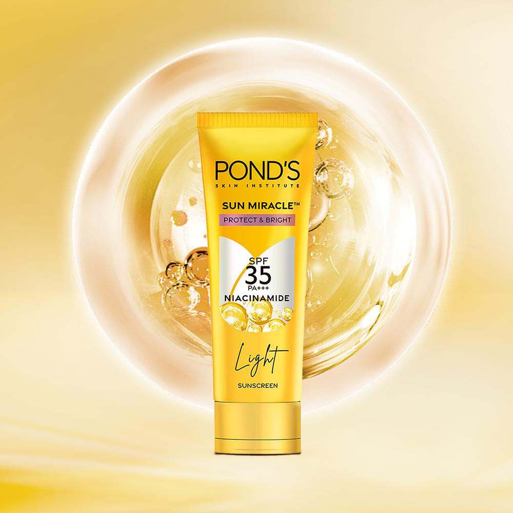 Pond’s Sun Miracle SPF 35 PA+++ Sunscreen 50g – Brightens Skin, Fades Dark Patches, No White Cast, Lightweight & Daily Sun Protection