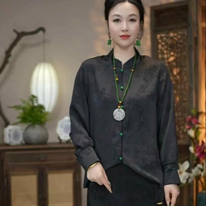 

Elegant Mandarin Collar Top with Frog Fastenings - Stylish Long-Sleeve Wear for Layering or Solo. No Returns/Exchanges. 5XL (recommended for 150-165 pounds) чёрный