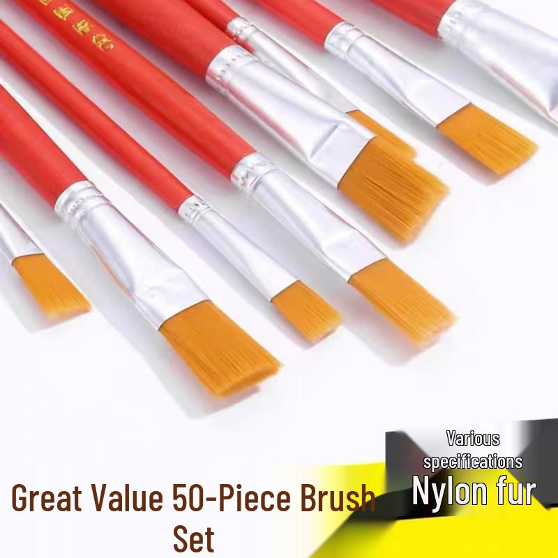 Nylon Bristle Flat Head Paint Brush for Oil, Gouache, Fan, Watercolor, Acrylic, and Artists #4 (50 pcs) красный