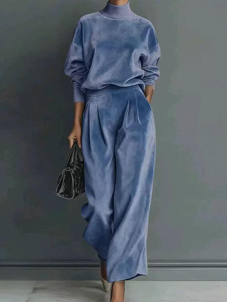 Set tricotat din două piese de modă high-end pentru femei, toamnă/iarnă 2025: Costum cu Mânecă Lungă și Pantaloni cu Picior Larg