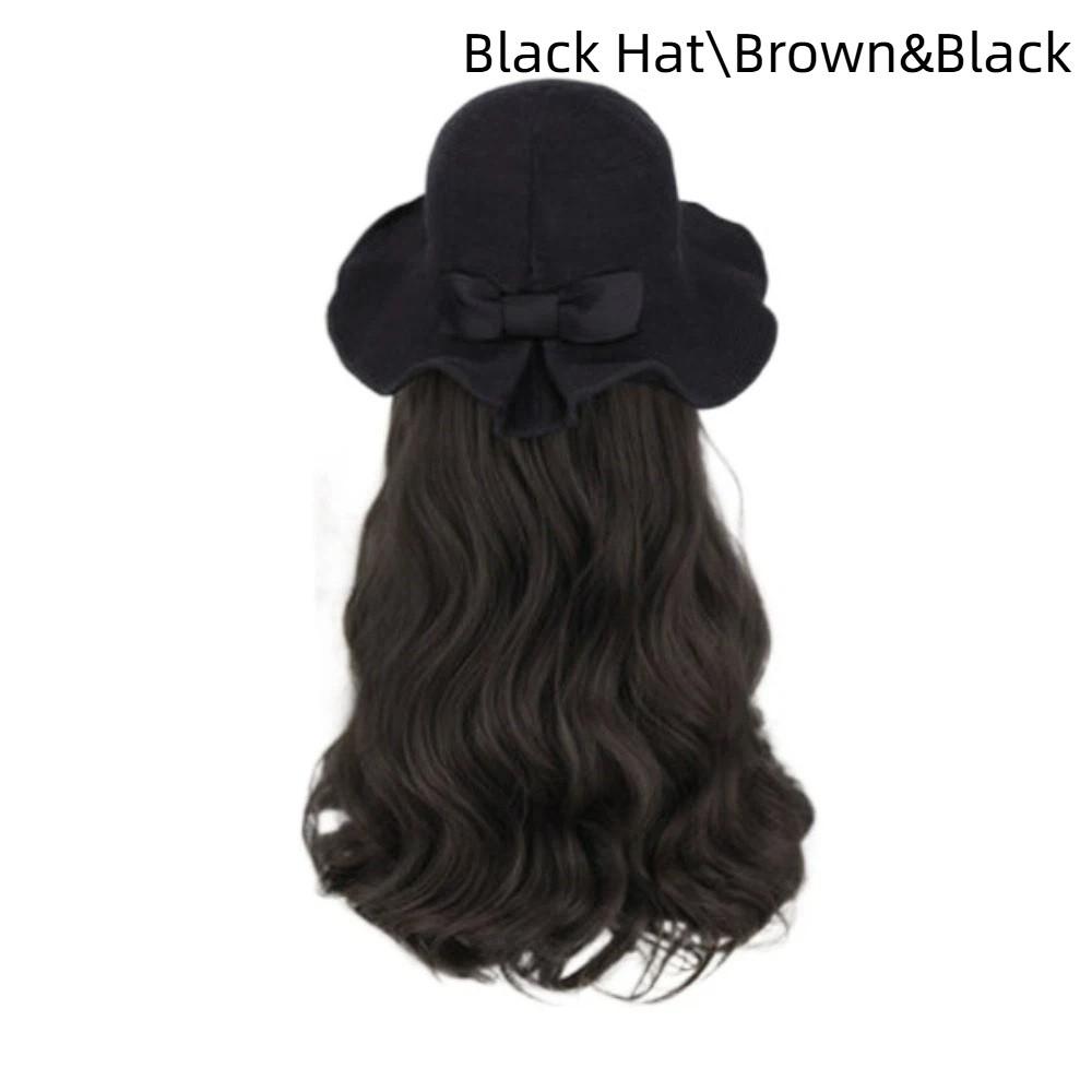 

Корейский стиль Панама Парик Панама Длинные Вьющиеся Волнистые Волосы Винтажная Шляпа-котелок с бантом Парик для повседневной носки Style 3