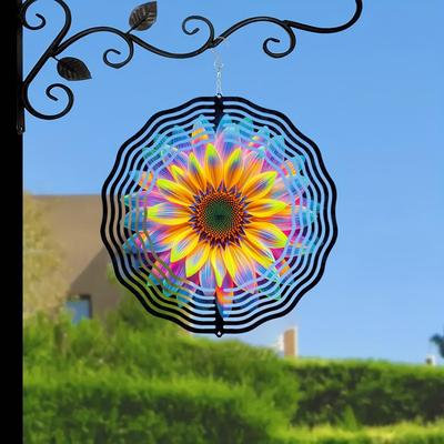10 Inch Neon Flower Wind Spinner 2D Kinetic Metal Hanging Decor for Garden Yard Outdoor Indoor Dynamic Art Sculpture Gift for Women Men Mom Dad