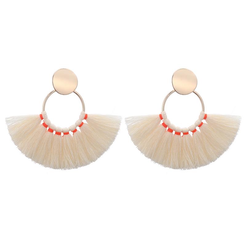 Fashion Gold Color Metal Tassel Earrings For Women Vintage Big Statement Bohemian Earrings Rope Cotton Fringe Drop Zircon Gift