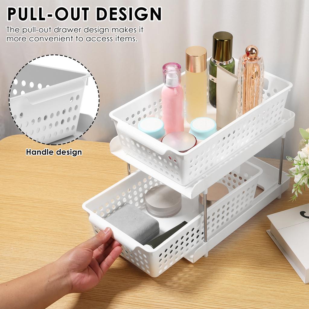 2 Tiers Under Sink Cabinet Organizer Versatile Pull Out Cabinet Organizer Space Saving Solid Sink Storage Shelves for Bathroom