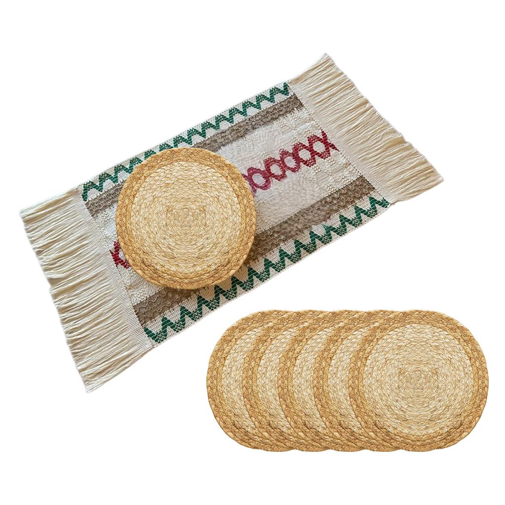Set of 12 Round Woven Placemats Simple Linen Placemat Handmade Boho Placemats for Dining Table Kitchen Restaurant Home Party