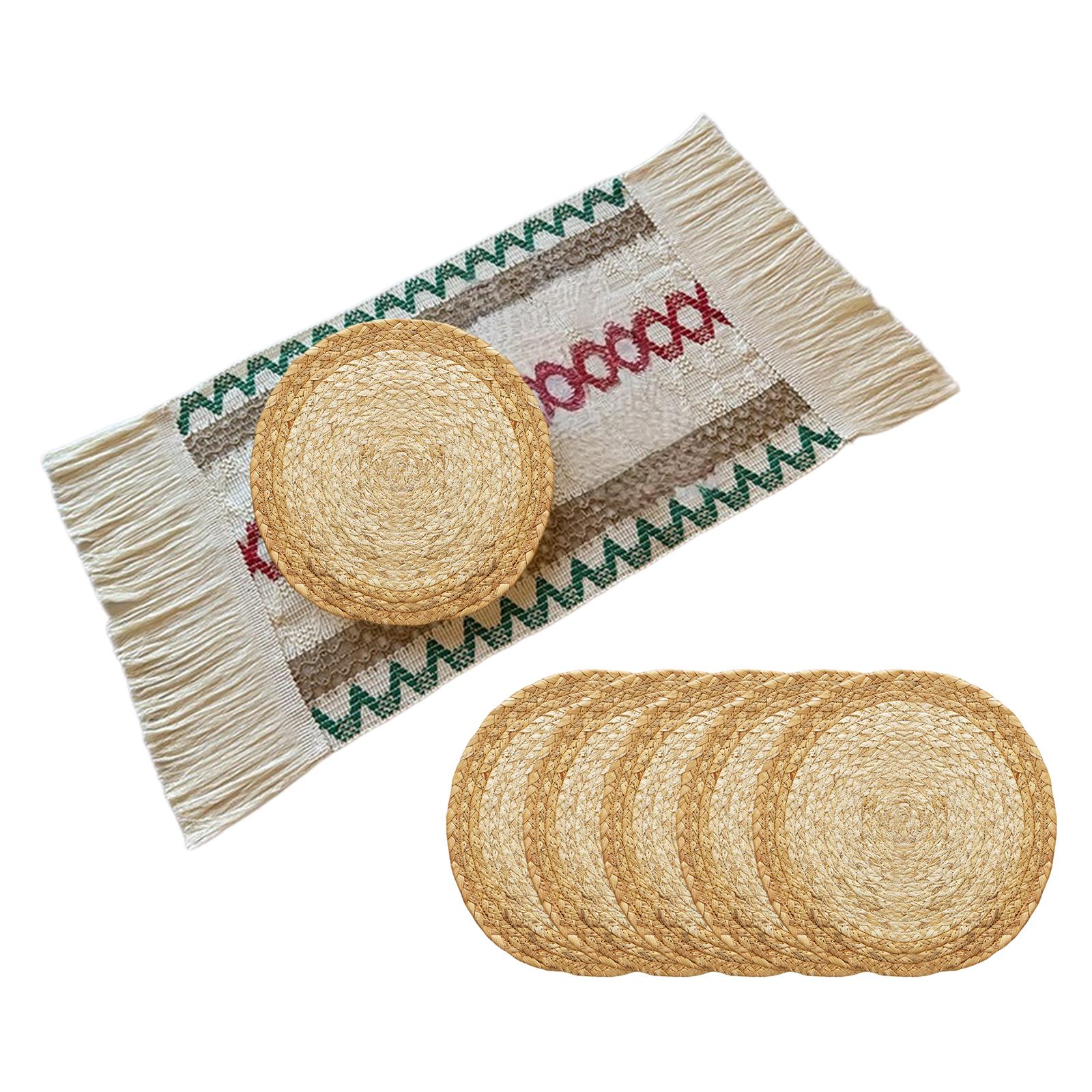 

Set of 12 Round Woven Placemats Simple Linen Placemat Farmhouse Style Placemats for Dining Table Kitchen Restaurant Home Party червоний