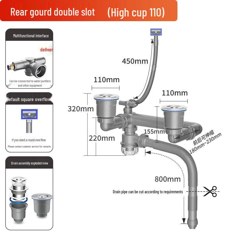 Kitchen Double Sink Drain Pipe Set