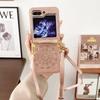 Crossbody Lanyard Flower Mandala Shockproof Phone Case for Samsung Galaxy Z Flip 7 6 5 4 3 Flip7 FE Flip6 Flip5 5G Leather Cover