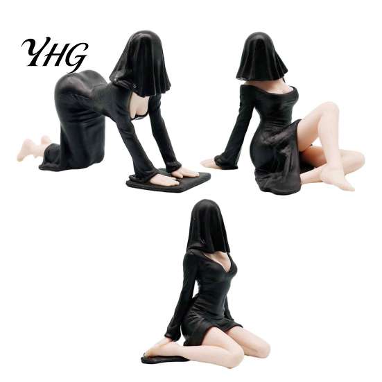 Hand Painted Car Decoration Halloween Faceless Ghost Girl Figurines, Spooky Lady Dashboard Cute Gift Ornament, Gothic Desktop Statue Decor for