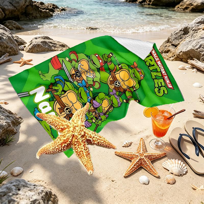 Custom Name Personalized Teenage Mutant Ninja Turtles Print Beach Towel, for Trip Camping Beach Party Home Decor, Birthday Gift for Family & Friends