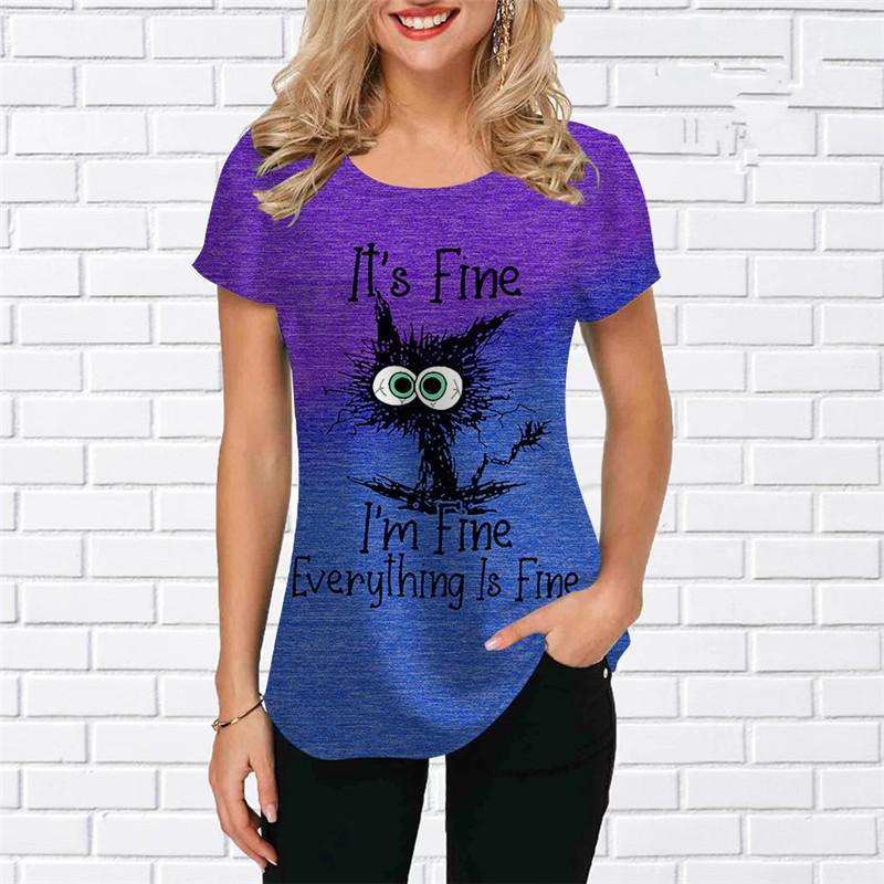 

Spoof Funny T-shirts For Women s Short Sleeve 3D Cat Print Hip Hop Cartoon T Shirt Summer Street Style Gradient Casual Tops Tees 6XL