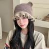 Cute Bear Ear Lace Wool Knitted Hat In FallSeason and ColdSeason Sweet and Versatile Warm Hat Outside Cold proof Hat
