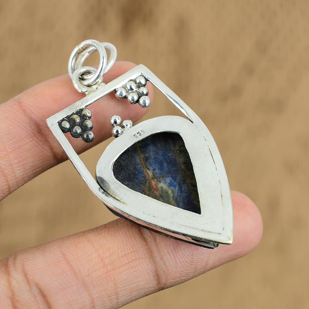 Sterling Silver Third Eye Chakra Pear Natural Sodalite Rough Anniversary Pendant