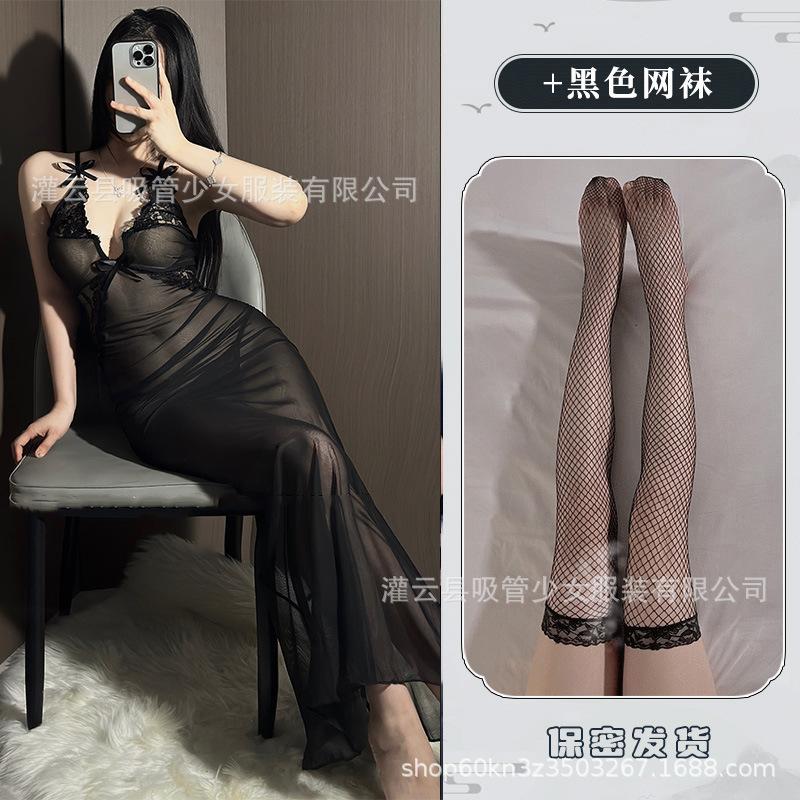 Sexy underwear sexy mesh perspective slim dress sexy long suspenders deep V