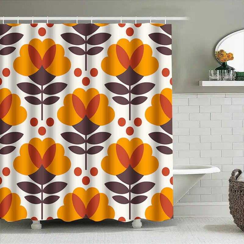 Trendy Yellow Brown Flower Shower Curtain Waterproof Fabric Bathroom Decor Modern Retro Design For Bath Room 72 X 84 Inches
