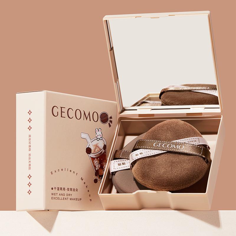 2Pcs/set Powder Puff Set Box with Mirror Wet And Dry Dual Use Super Soft Makeup Sponge And Loose Powder Air Cushion