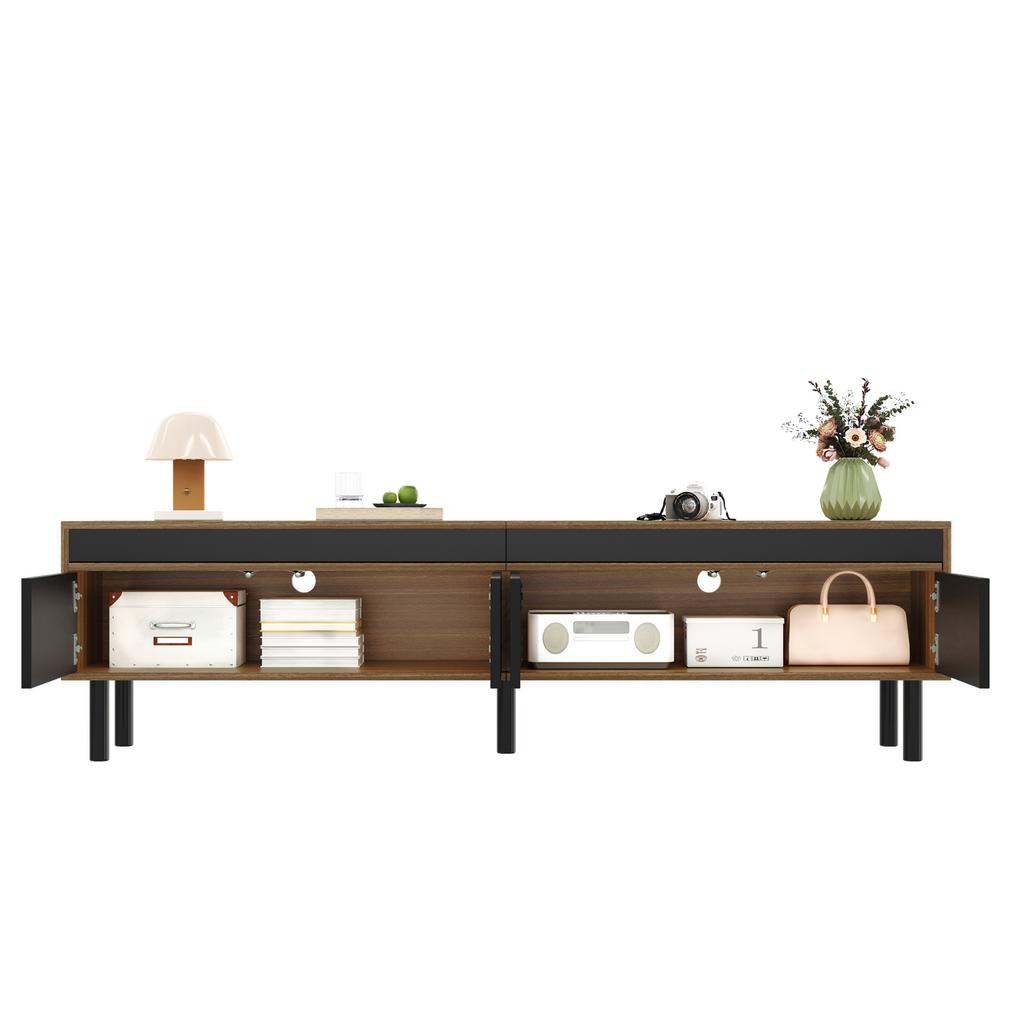 TV Cabinet, TV Stand, TV Panel and 4 Doors. Fine Texture. Available In Black or Natural Wood. Height 47 Cm / Length 170 Cm / Width 38 Cm