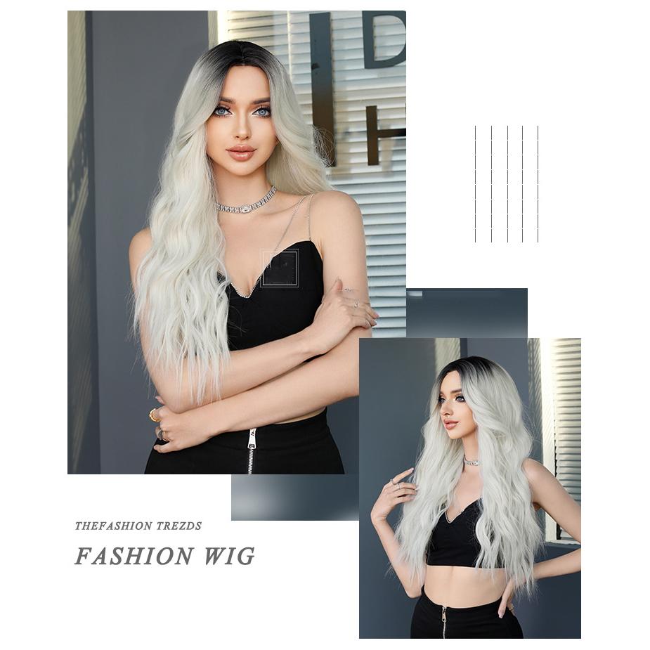 Dámské 68cm vlasy simulované vlasy Bílá paruka Dlouhé kudrnaté vlasy Růžové vlasy Síťovaná Pokrývka hlavy Pokrývka hlavy Přírodní Skutečná paruka