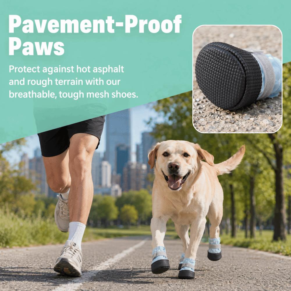 4Pcs Breathable Dog Mesh Shoes Wear Resistant Puppy Net Boots Anti-Slip Dog Boots Hot Pavement