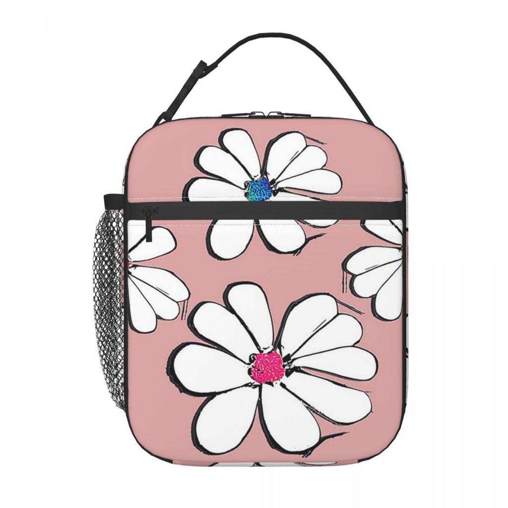 Cartoon Colorful Daisy Pattern Insulated Lunch Bag for Women Kids Leakproof Food Boxes Thermal Lunch Box Tote