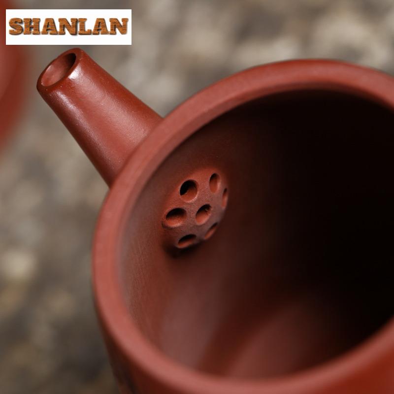 280ml Antike Yixing Lila Ton Teekannen Handgefertigte Bambusblatt Kanne Roherz Roter Leder Drachenschlamm Kessel Sieb Zisha Teeset