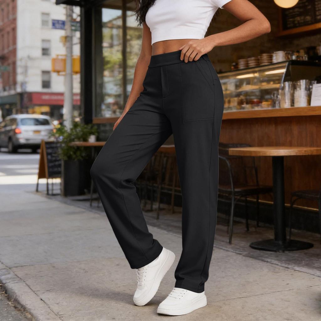 Pantalon décontracté et tendance pour femmes, ample en couleur avec poches