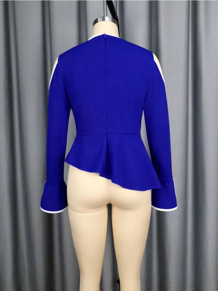 Elegant Women Party Blouse Shirt O Neck Long Flare Sleeve Irregular Peplum Belly Cover Cut Out  Fashion Tops Female Birthday New