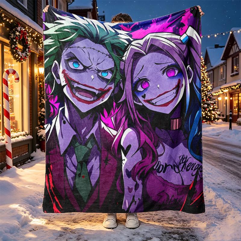 Harley Quinn Joker Pattern Blanket for Home Decoration, Bed, Sofa, Car Travel, Camping, Suitable for All Seasons, Birthday Christmas Gift