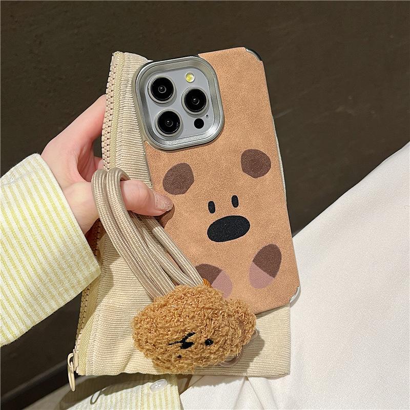 Ins Autumn and Winter Brown Expression Plush Bear for Apple 16 Mobile Phone Case for IPhone15ProMax Anti-fall 14