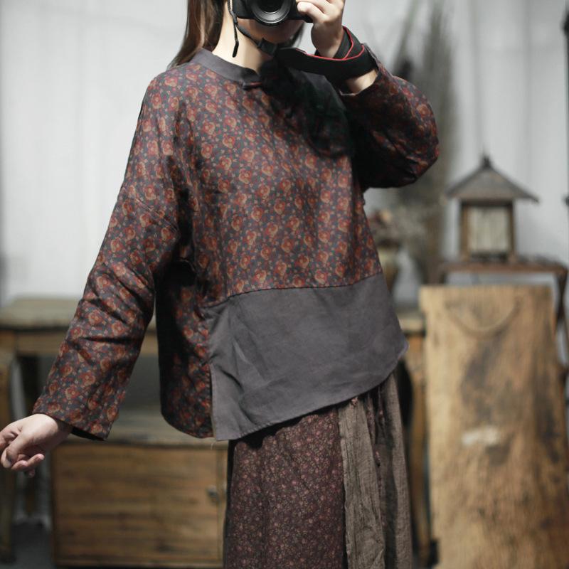 2025 Spring Color Block Linen Shirt: Elegant One-Shoulder Loose Long Sleeve with Half-High Collar