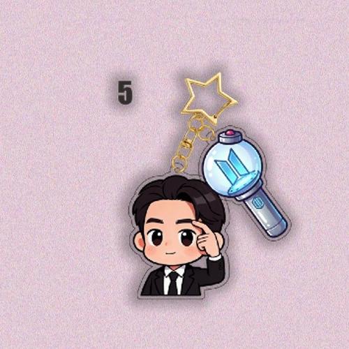 BTS Cartoon Suit Acrylic Keychain, Bangtan Boys Cartoon Figure with Army Bomb & Star Charm, Kpop ARMY Fans Bag Pendant