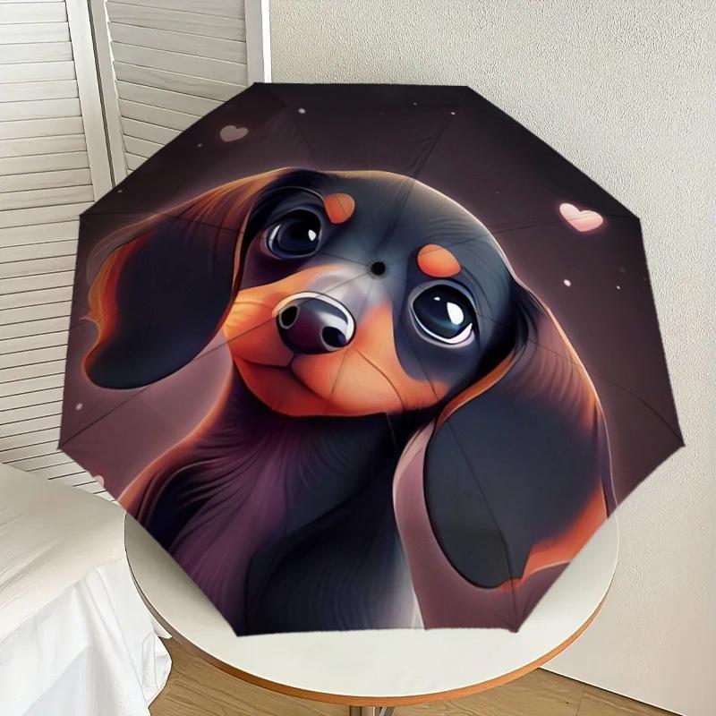 1pc Adorable Dachshund Hearts Illustration Umbrella with Plastic Handle,Suitable for All Seasons Home Travel Outdoor UmbrellaDD303