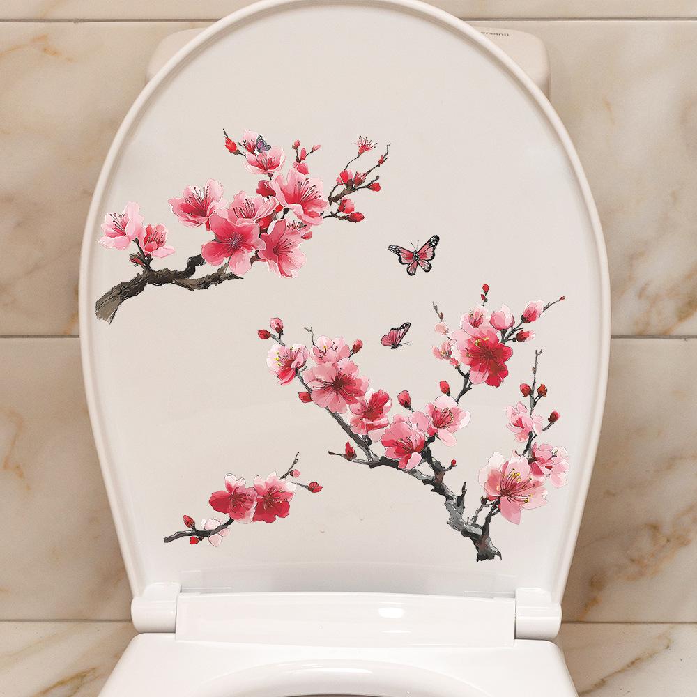 Personalized Watercolor Cherry Blossom Tree Bathroom Home Decoration Beautification Toilet Sticker