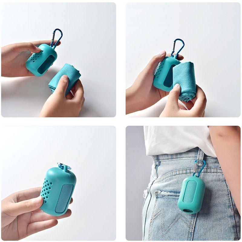 Silicone Cover Sports Towel, Frozen Cold Quick Drying Towel, Gym Beach Towel, Silicone Wrap with Metal Hook Summer Solid Color Mesh Cooling Towel