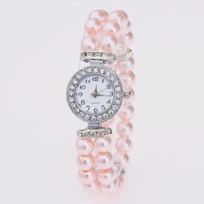 Orologio casual da donna raffinato con dettagli in diamanti rotondi e bracciale in perle di vetro