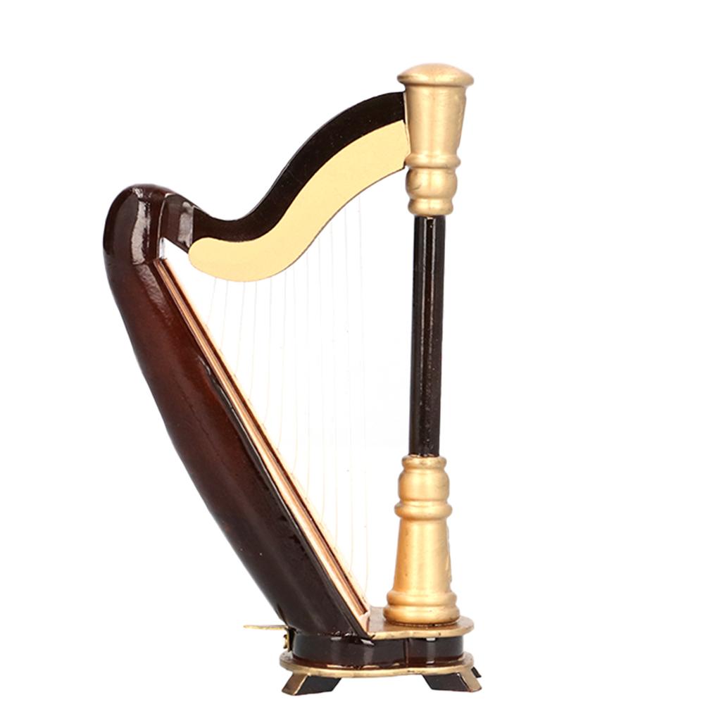 Mini Harp Model Musical Instrument Replica Home Office Table Decoration Ornament MG‑253