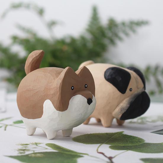 Kleine Holz-Hundefigur, Handgeschnitzte Welpenfigur, Rustikale Sammler-Tierstatue für Heim-Schreibtischdekoration, Geschenke für Hundeliebhaber
