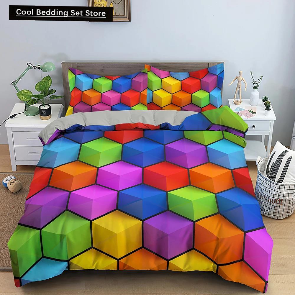Geometric Printed Bedding Set Colorful Stripe Duvet Cover For Kids Children Quilt Cover 2/3Pcs Microfiber Fabric Home Textile
