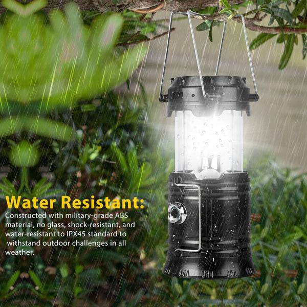 Collapsible Portable LED Camping Lantern Waterproof Solar USB Rechargeable LED Flashlight Survival Kits for Indoor Outdoor Home Emergency Light