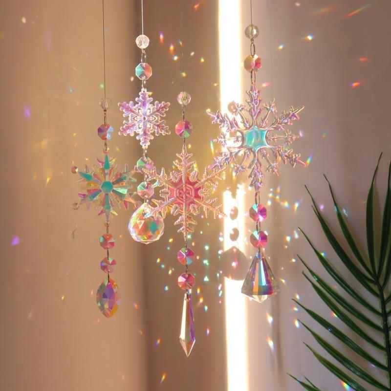 Colorful Snowflake Suncatcher Prism Rainbow Maker Crystal Pendant Christmas Tree Ornament New Year Home Window Hanging