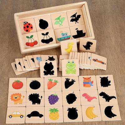 Wooden Shadow Puzzle Game Fruits Animals Interactive Gifts Sorting and Stacking Toys for Boys