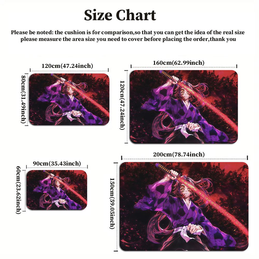 Anime Swordsman Area Rug, Purple Red Flame Theme  Floor Mat, Decorative Carpet for Gaming Room Bedroom, Washable Home Decor Gift