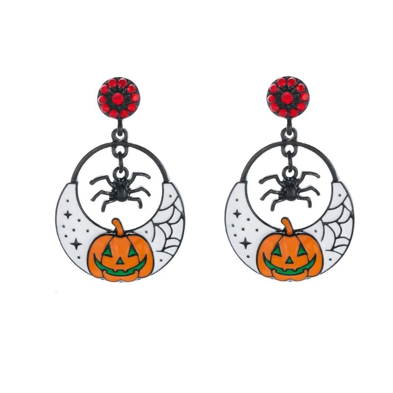 Halloween Party Earrings, Stud Top Drop Pair with Enamel Style Finish for Photo Looks, Fall Gatherings, and Dress Up