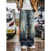 American Retro Washed Distressed Ripped Jeans for Men, Spring and Autumn Wide-Leg Loose Pants, Foreign Trade Men's Casual Long Pants