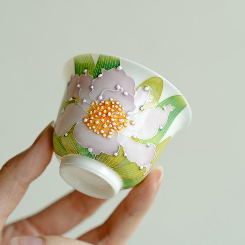 1 Pc Chinese Tradition Ceramic Tea Cup Handmade Flower Pattern Teacup Household Porcelain Tea Bowl Personal Master Cup Tea Set