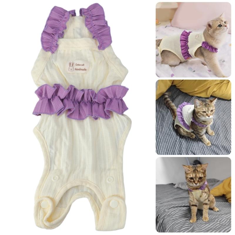 Adjustable Cats Recovery Jumpsuit Cotton Protective Garment Prevents Licking Promotes Healing For Spayed Female Cats