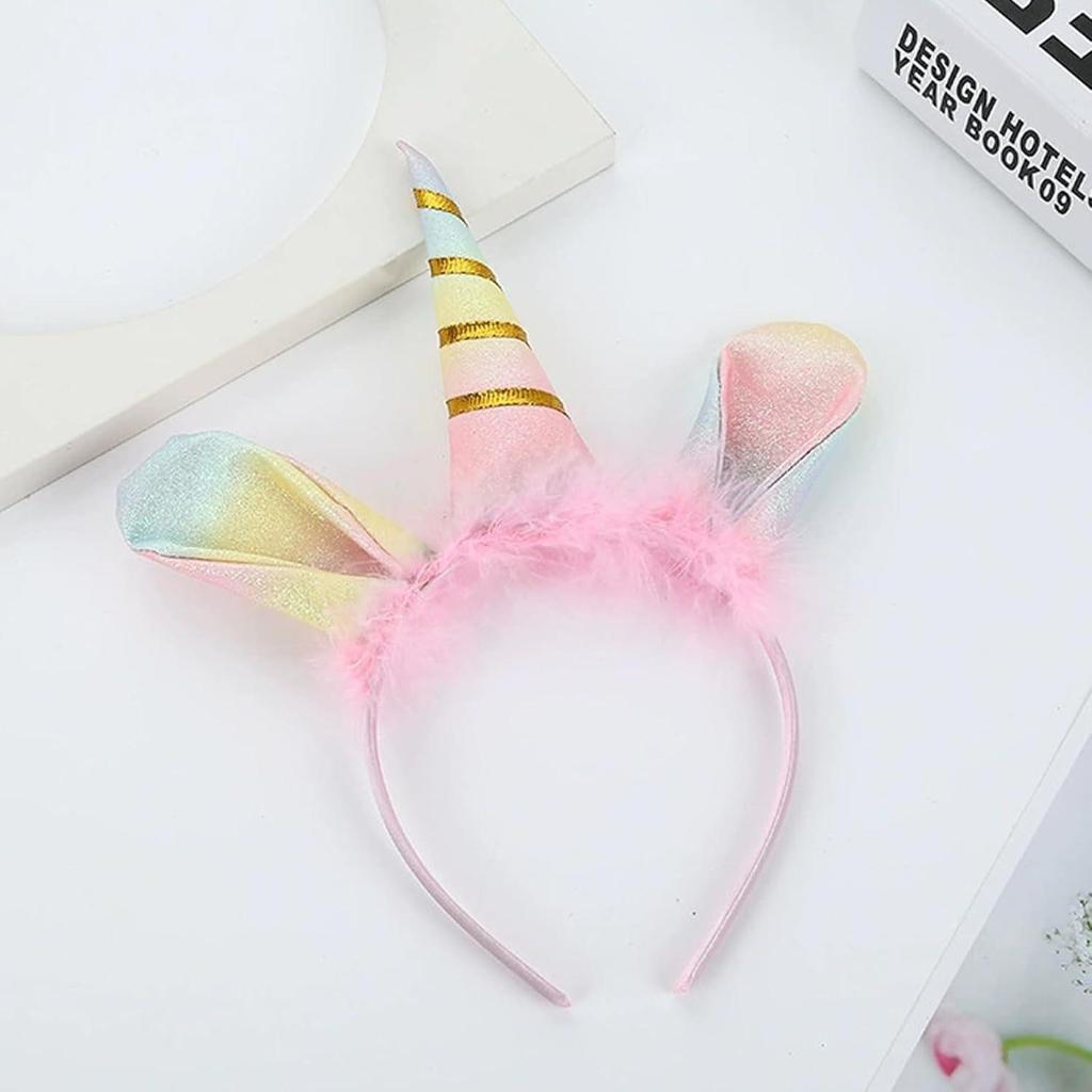 Halloween Rainbow Unicorn Horn & Ears with Feathers - Children's Headband