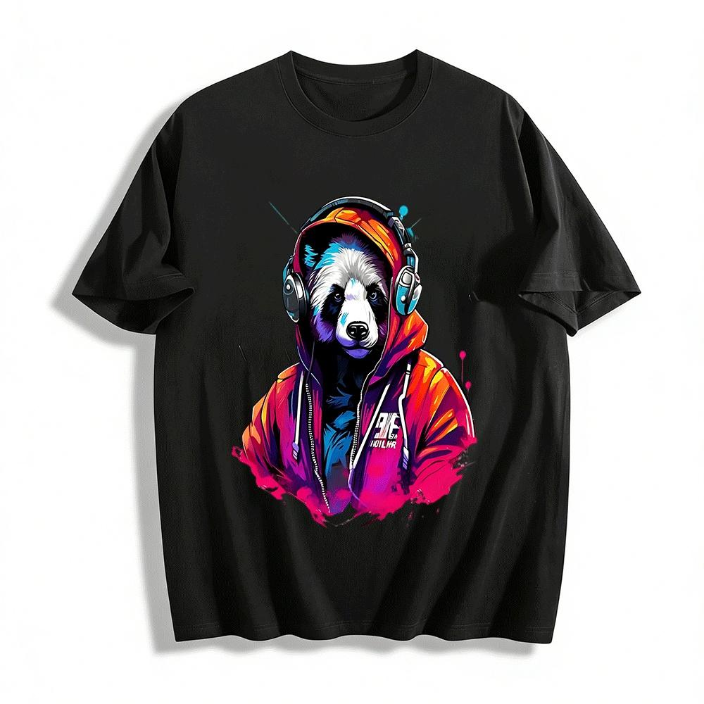 Cool DJ Panda Print Hoodie Street Style Loose Casual Top Pure cotton T-shirt XXS