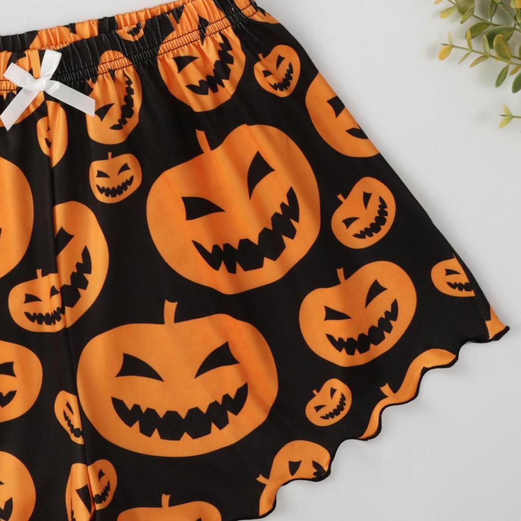 Women's Christmas Sleeveless Pumpkin Print Camisole Pajama Set