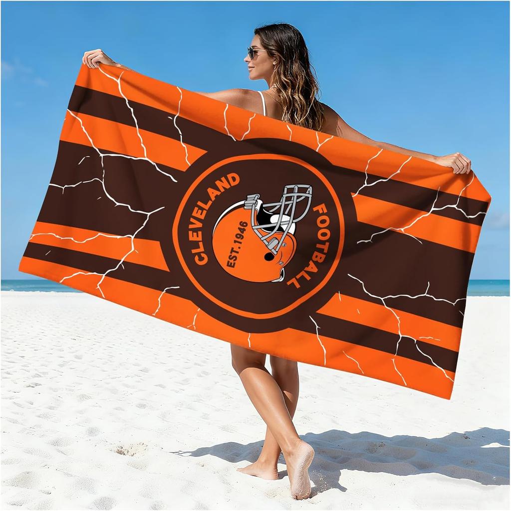 Miami Football Fan Beach Towel, Aqua and Orange Team Color Design Quick-Dry Sand-Free Bath Towel, Unique Gift for Men